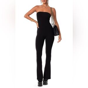 Edikted Black Melina Side Slit Strapless Flare Jumpsuit Small